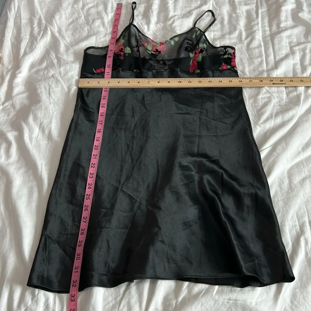 Y2K Black Floral Rose Lingerie Mini Slip Dress Women’s Size Medium - Picture 7 of 17
